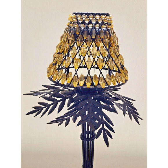 CANDLE HOLDER-Palm Tree-Tea Light-Beaded Shade-Table Stand-Unique-Tropical - Picture 3 of 12